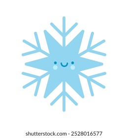 Smiling blue snowflake emoji icon. Winter time. Happy holiday. Cartoon style. Simple flat design. Vector illustration.