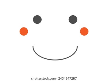 Smiling and blushing face on white background.