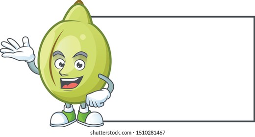 Smiling with board gubinge fruit cartoon for harvest symbol
