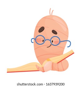Smiling Bookworm Reading Interesting Book Vector Illustration