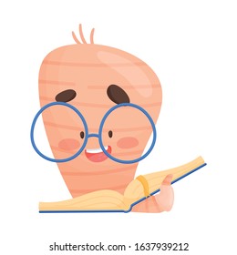 Smiling Bookworm Reading Interesting Book Vector Illustration
