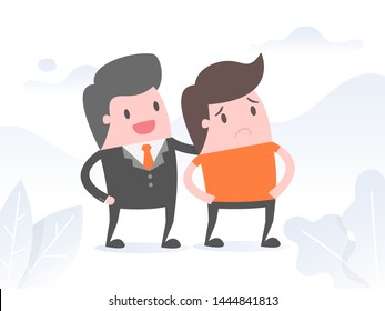 Smiling Boss Soothing Sad Employee, Empathy. Business Concept Illustration.