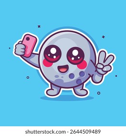 smiling bowling ball character mascot taking a selfie with a smartphone isolated cartoon 