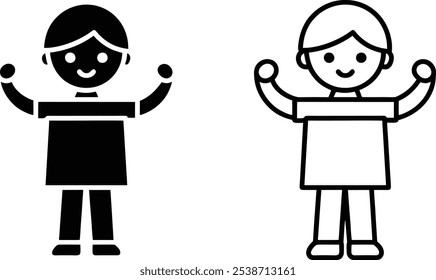 Smiling Boy with Arms Raised in Victory