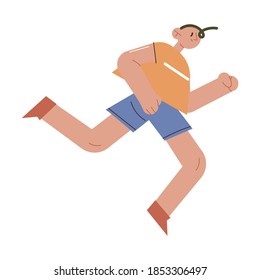 Smiling boy athlete running and trying to win in competition