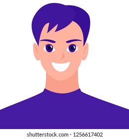Smiling boy avatar, bright trendy userpic, interesting man profile icon. Vector illustration.