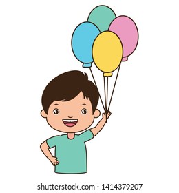 smiling boy with balloons celebration vector illustration