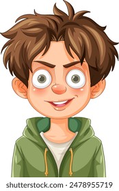 Smiling boy with big eyes and hoodie