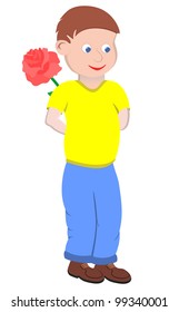 Smiling boy with a big flower rose