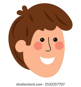 Smiling boy with brown hair, close-up face, Vector