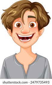 Smiling boy with brown hair and missing tooth