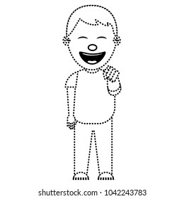 smiling boy bullying someone and pointing finger vector illustration dotted line image