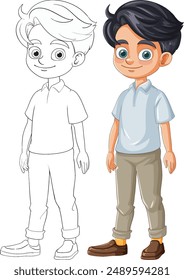 Smiling boy in casual clothes, vector art