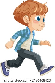 Smiling boy in casual clothes walking