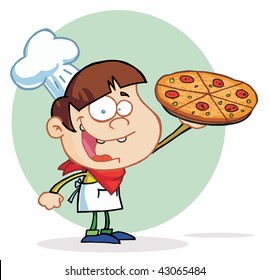 Smiling Boy Chef Showing A Delicious Pizza