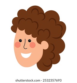 Smiling boy with curly hair, close-up face, Vector