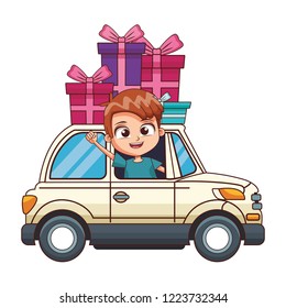 smiling boy driving car
