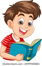 Smiling boy enjoying a book