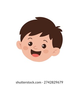 Smiling boy face avatar vector, cute kids character icon for education app, nursery poster, birthday invitation, sticker and branding design