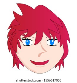 Smiling boy face cartoon vector illustration with anime style isolated in white background