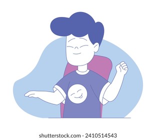 Smiling Boy First Grader Sitting on Chair at Desk Vector Illustration