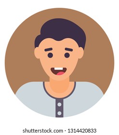 Smiling boy with flat icon design 