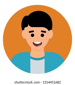 Smiling boy with flat icon design 