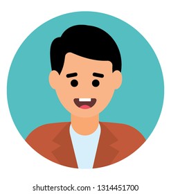 Smiling boy with flat icon design 