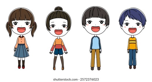 Smiling boy and girl illustration set