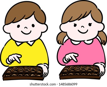 Smiling boy and girl learning the abacus