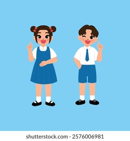 Smiling Boy and Girl in School Uniform Thinking illustration