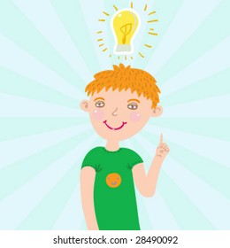 Smiling boy have an idea - funny cartoon vector illustration