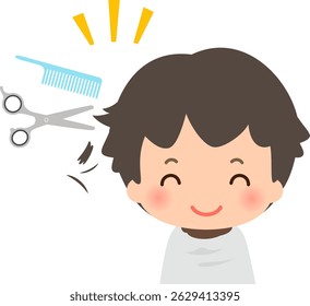Smiling boy having his hair cut