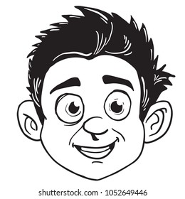 smiling boy head cartoon illustration isolated on white