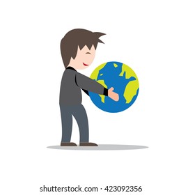 Smiling boy hold the world-vector