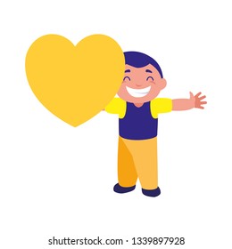 smiling boy holding heart love