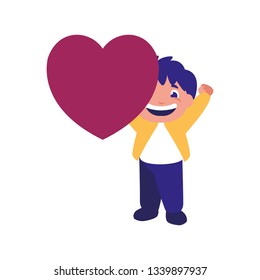 smiling boy holding heart love
