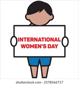 Smiling Boy Holding a Sign That Says International Women's Day