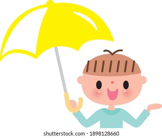 A smiling boy holding an umbrella