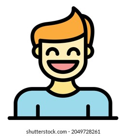 Icono de niño sonriente. Esquema sonriente niño vectorial color plano aislado