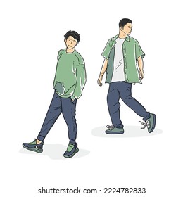Smiling boy people cool positive boy standing modern vector illustration