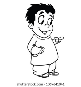 lächelnder Junge mit Zeigefinger-Cartoon-Illustration einzeln auf Weiß