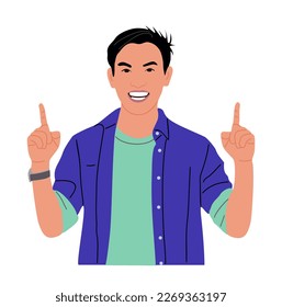 Niño sonriente apuntando con el vector de los dedos.