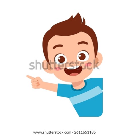 Smiling Boy Pointing to the Left Side with Happy Expression in Cartoon Illustration