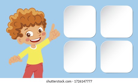 Smiling boy points a finger