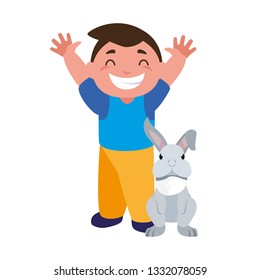 smiling boy and rabbit