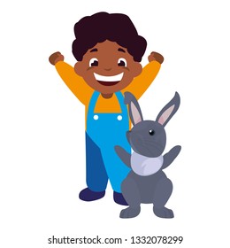 smiling boy and rabbit