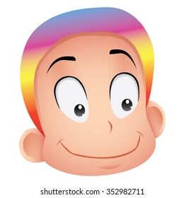 Smiling Boy With Rainbow Hair Cartoon Vector