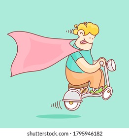 
Un chico sonriente monta una moto. Vector