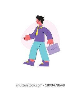 Smiling boy with school bag walking flat vector illustration
